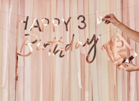 Customisable Rose Gold Happy Birthday Banner