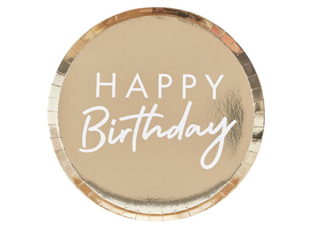 Gold Happy Birthday Plates 8pk