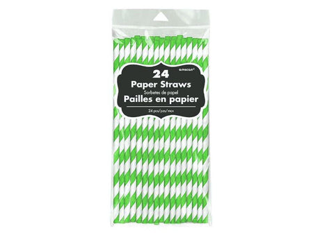 Paper Straws Kiwi Green Stripe 24pk