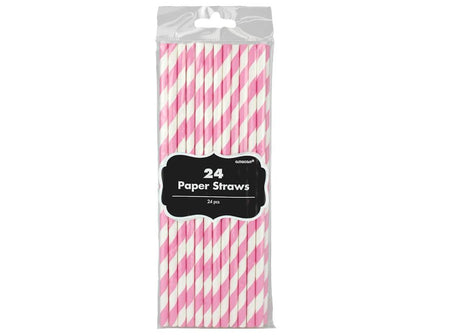 Paper Straws Pink Stripe 24pk