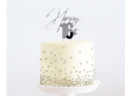 Silver Metal Cake Topper - Happy 16th