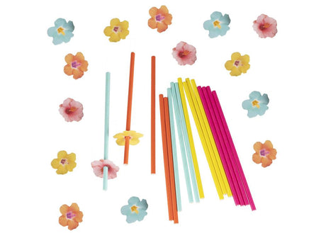 Tiki Tropics Paper Straws with Flower Toppers 16pk