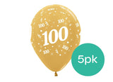 100th Birthday Balloons - Gold 5pk