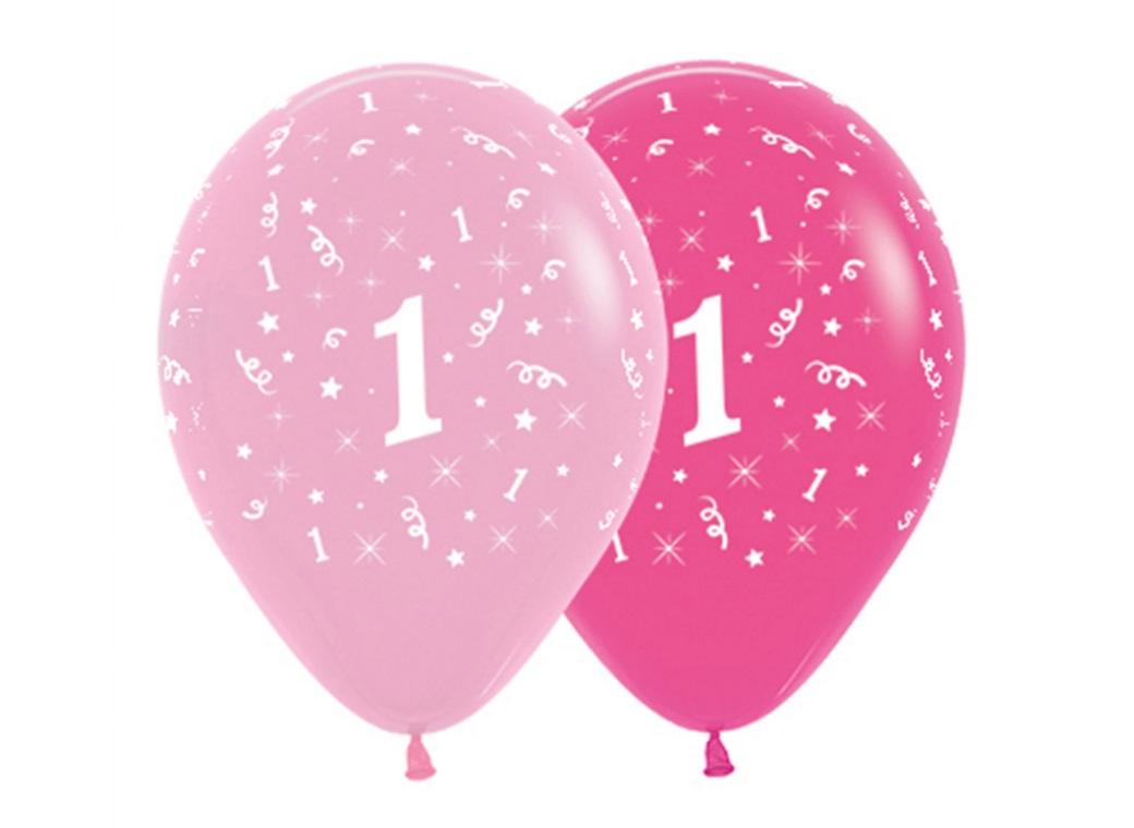 1st Birthday Balloons - Pink 6pk