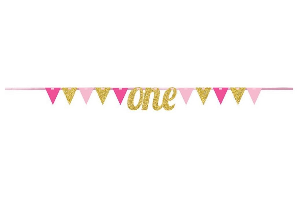 1st Birthday Glitter Banner - Pink