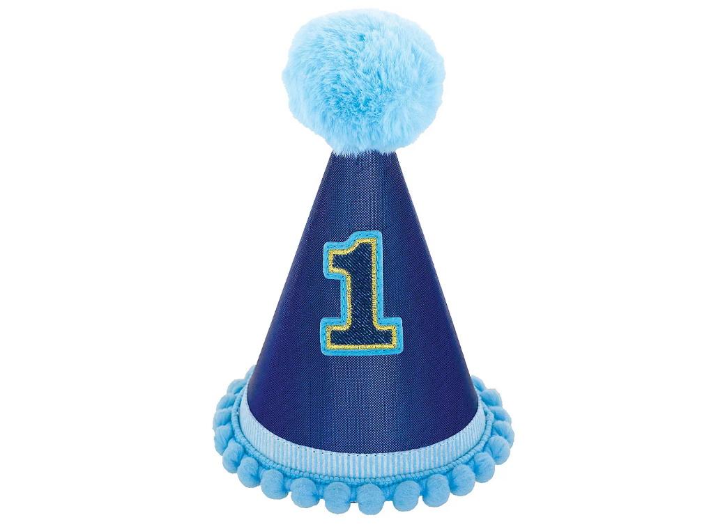 1st Birthday Deluxe Cone Hat - Blue