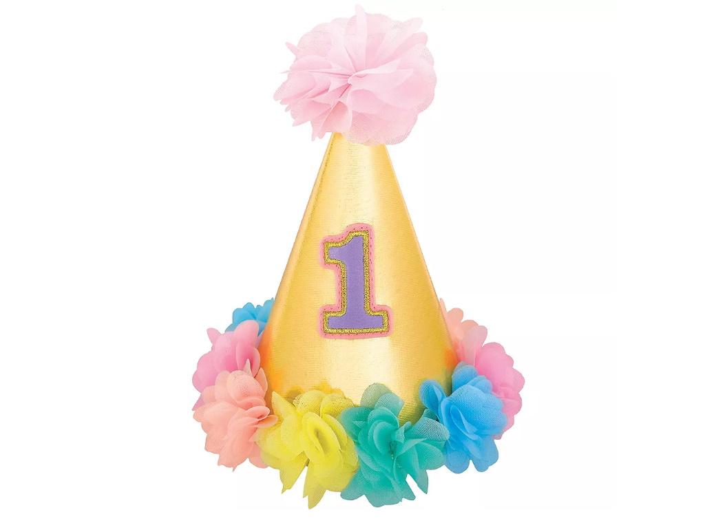 1st Birthday Deluxe Cone Hat - Pink & Gold