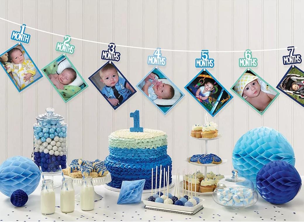 1st Birthday Photo Garland - Blue