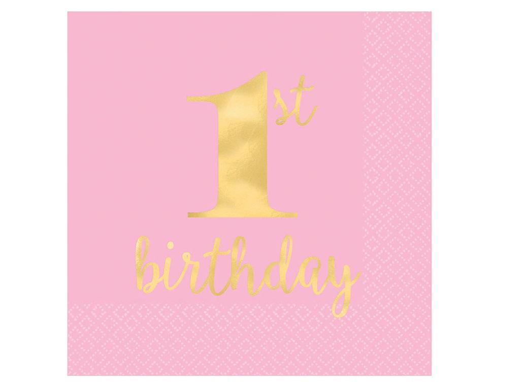 1st Birthday Pink Lunch Napkins 16pk