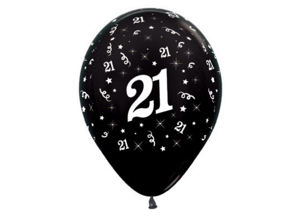 21st Birthday Balloons - Black