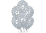 21st Birthday Balloons - Silver 5pk