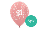 21st Birthday Balloons - Rose Gold 5pk