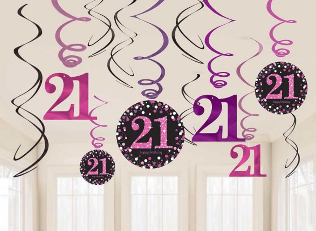 Sparkling Pink 21st Birthday Hanging Swirls