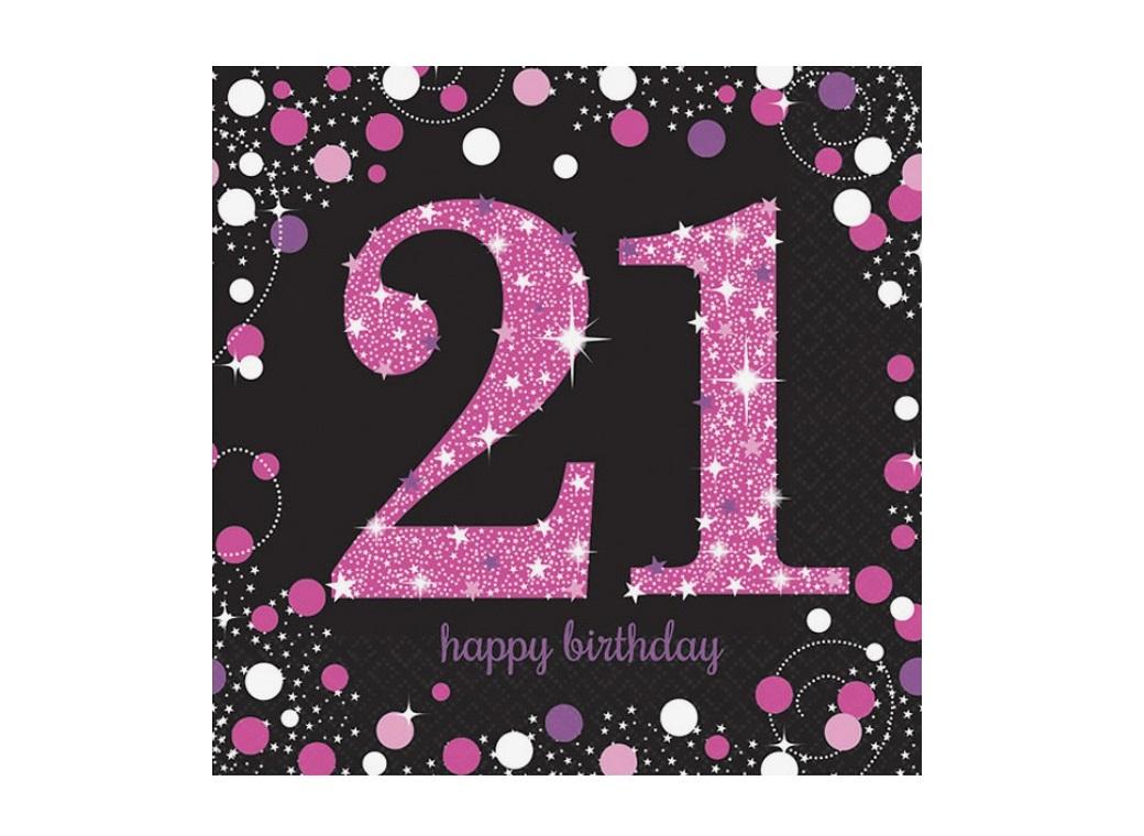 Sparkling Pink 21st Birthday Lunch Napkins 16pk