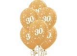 30th Birthday Balloons - Gold 5pk