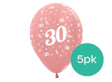 30th Birthday Balloons - Rose Gold 5pk