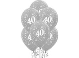 40th Birthday Balloons - Silver 5pk