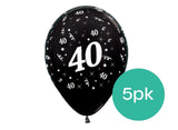 40th Birthday Balloons - Black 5pk