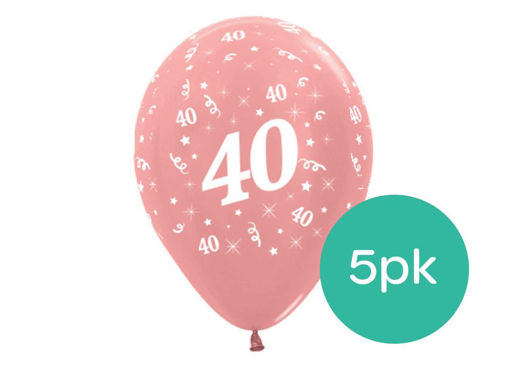 40th Birthday Balloons - Rose Gold 5pk