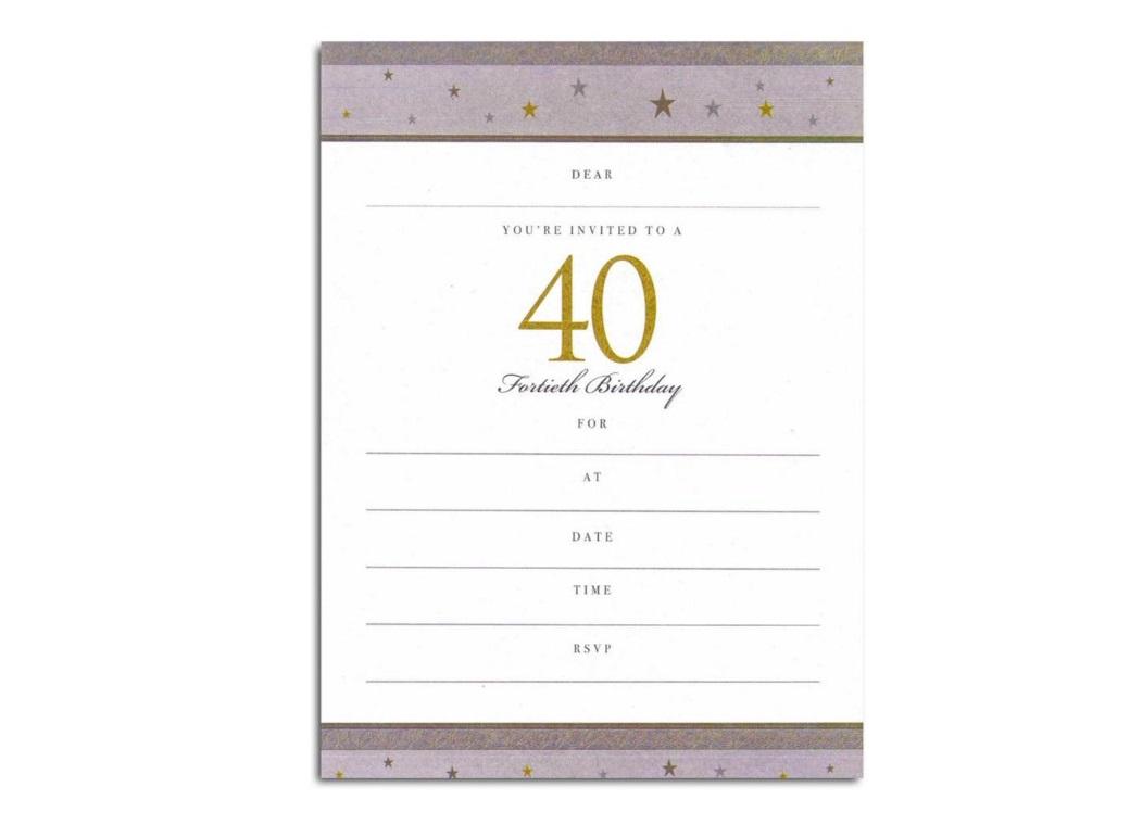 40th Birthday Invitations - Gold Stars