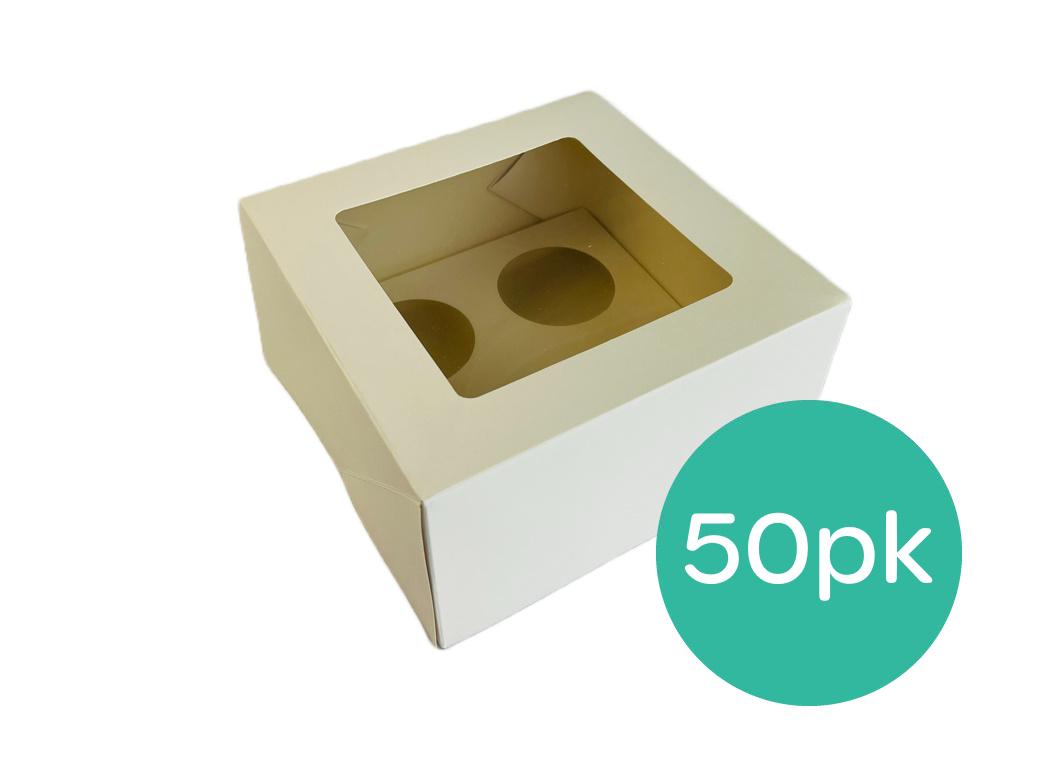 White Cupcake Box 4in 4-Hole 50pk