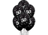 50th Birthday Balloons - Black 5pk