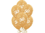 50th Birthday Balloons - Gold 5pk