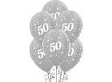 50th Birthday Balloons - Silver 5pk