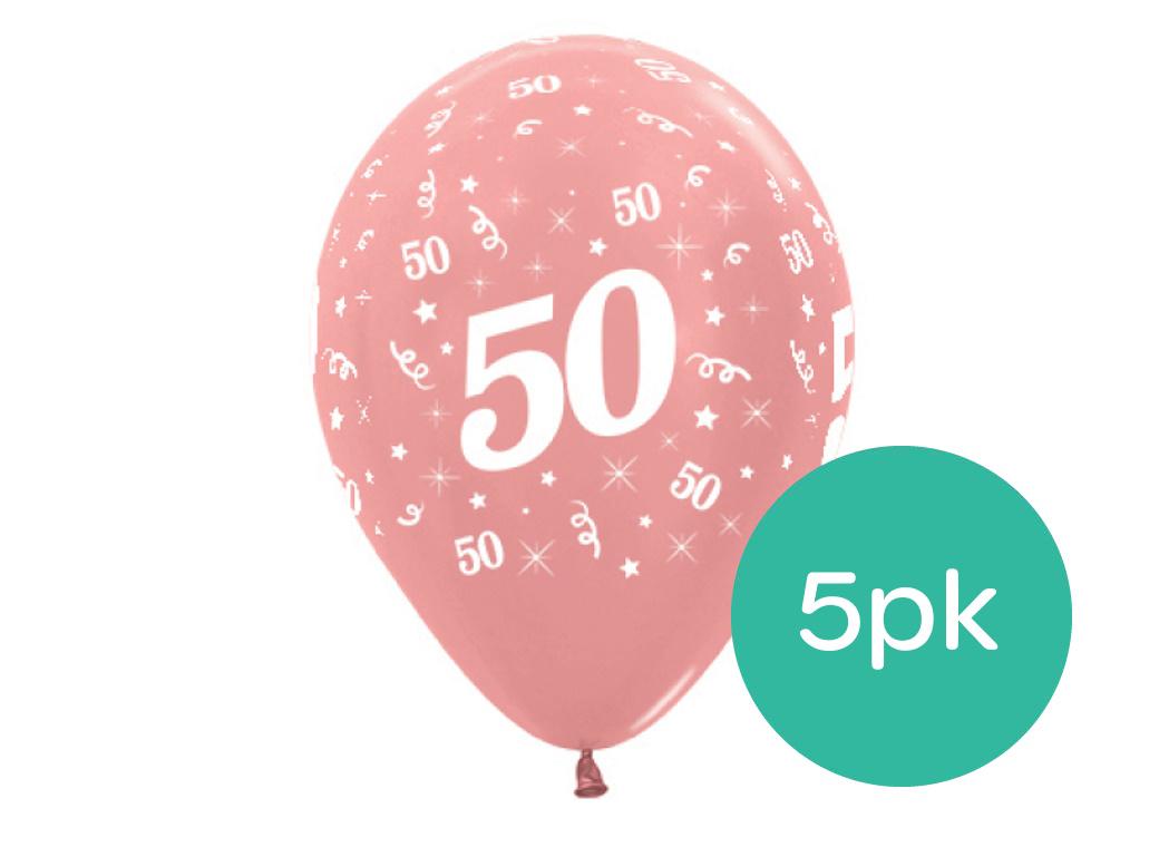 50th Birthday Balloons - Rose Gold 5pk