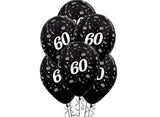 60th Birthday Balloons - Black 5pk