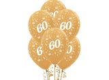 60th Birthday Balloons - Gold 5pk