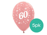 60th Birthday Balloons - Rose Gold 5pk