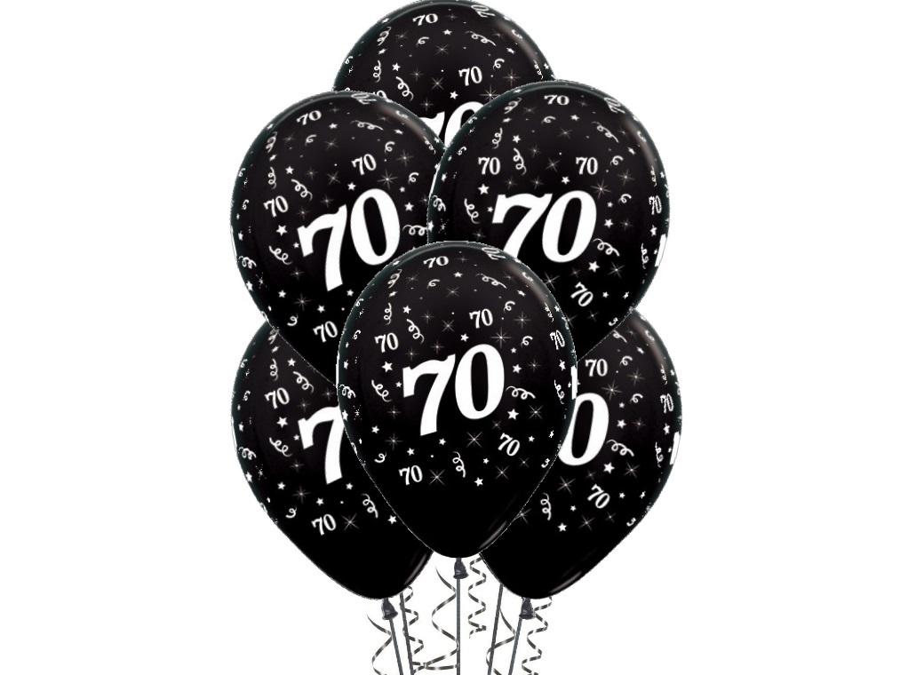 70th Birthday Balloons - Black 5pk