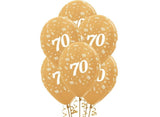 70th Birthday Balloons - Gold 6pk