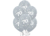 70th Birthday Balloons - Silver 6pk