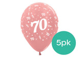 70th Birthday Balloons - Rose Gold 5pk