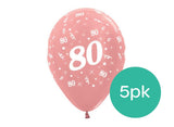 80th Birthday Balloons - Rose Gold 5pk