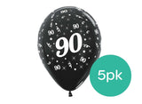 90th Birthday Balloons - Black 5pk