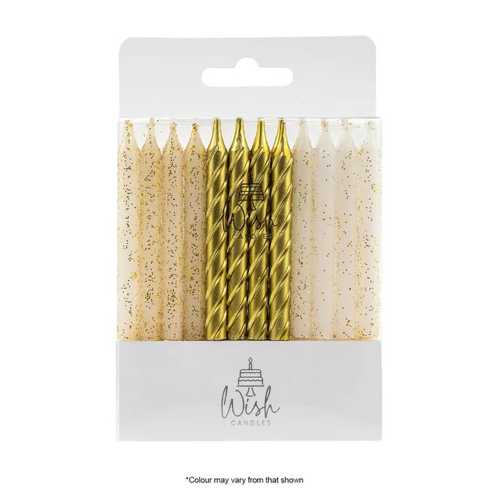 Gold & White Glitter Mixed Candles 24pk