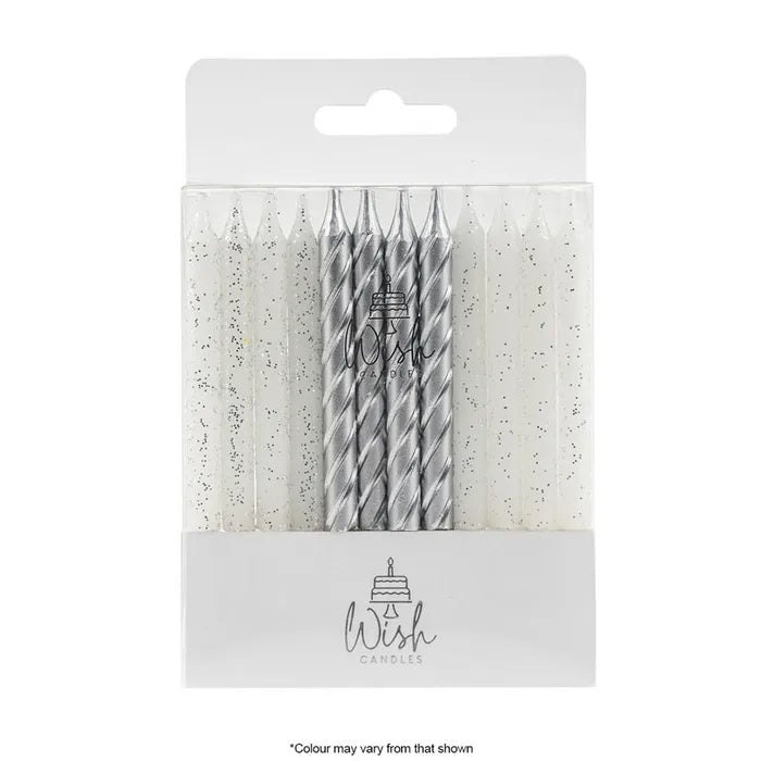 Silver & White Glitter Mixed Candles 24pk