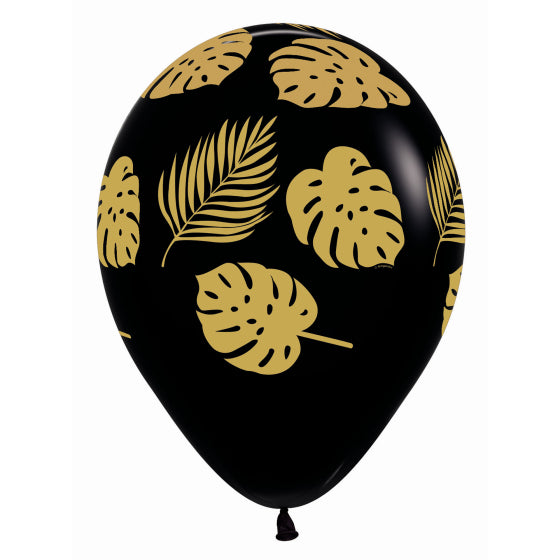 Tropical Leaves on Black Balloons 12pk