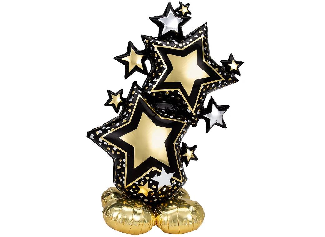 AirLoonz Black & Gold Stars Foil Balloon