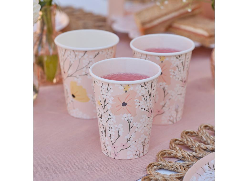 Birthday Bloom Floral Cups 8pk