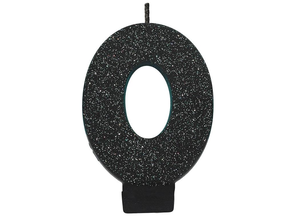 Black Glitter Candle - Number 0