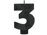 Black Glitter Candle - Number 3