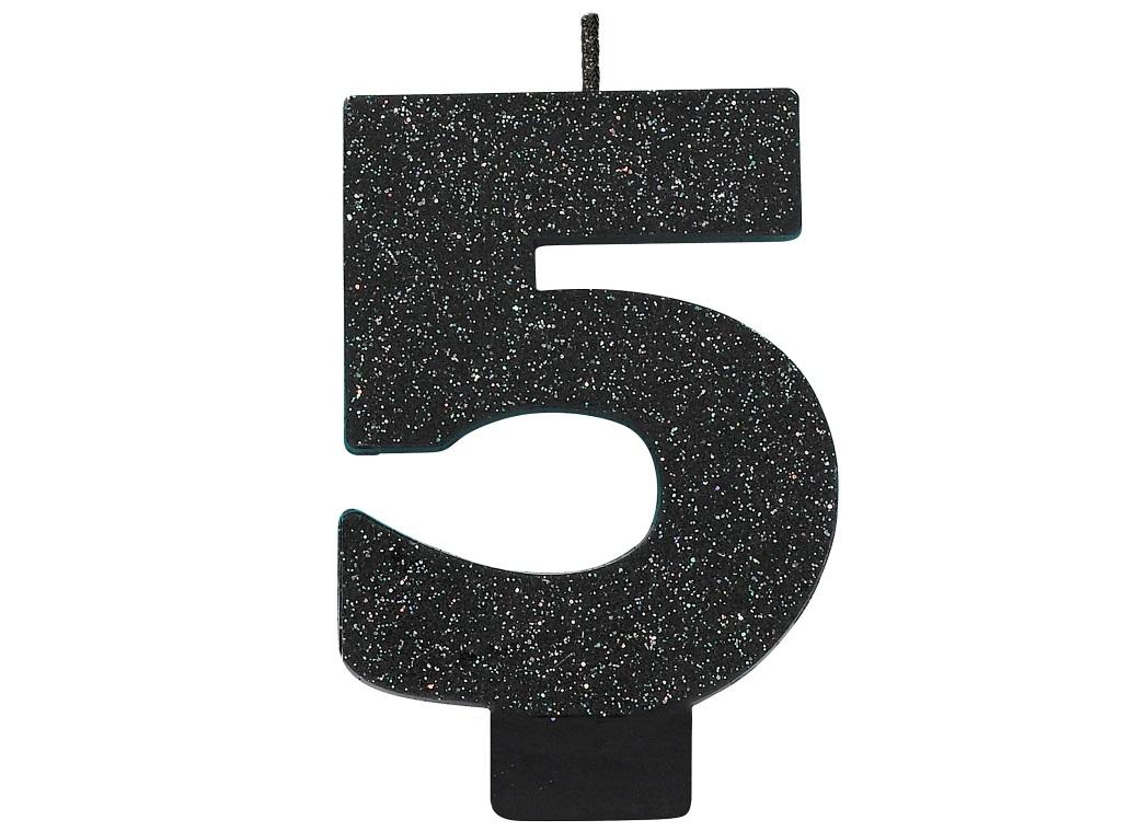 Black Glitter Candle - Number 5