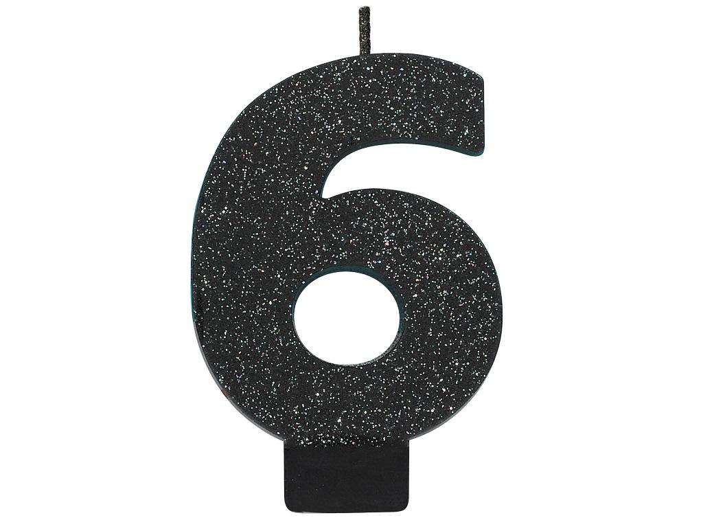 Black Glitter Candle - Number 6