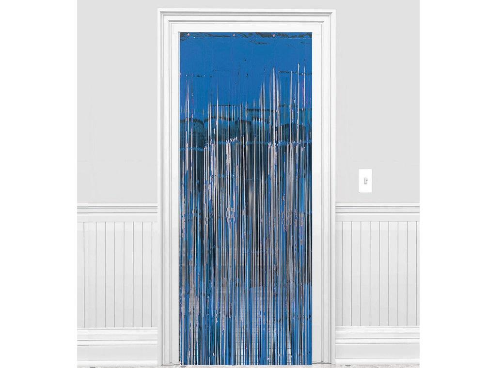 Blue Foil Fringed Door Curtain