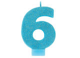 Blue Glitter Candle - Number 6