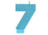 Blue Glitter Candle - Number 7